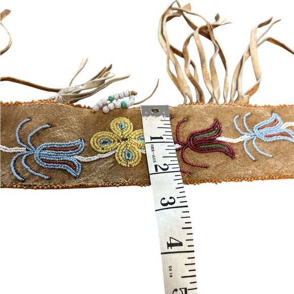 Antique Native American floral beaded deerskin sash - Picture 12 of 16